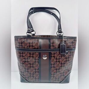 Coach Chelsea Heritage Signature C Embossed Leather Tote Purse Brown